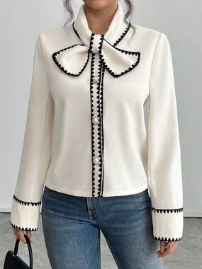 WHIPSTITCH CHARM Soft Thick Tie-Neck Pearl Button Down Shacket XS SMALL